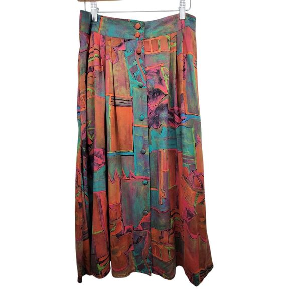 Vintage INGROUP LTD Abstract Pattern Button Midi Skirt W/Pockets Size 12 - Picture 1 of 7